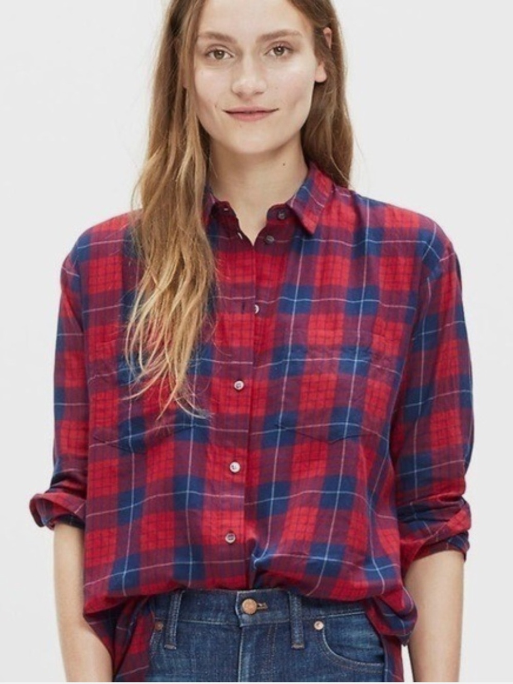 Madewell Red Plaid Oversized Boy Shirt Size XS